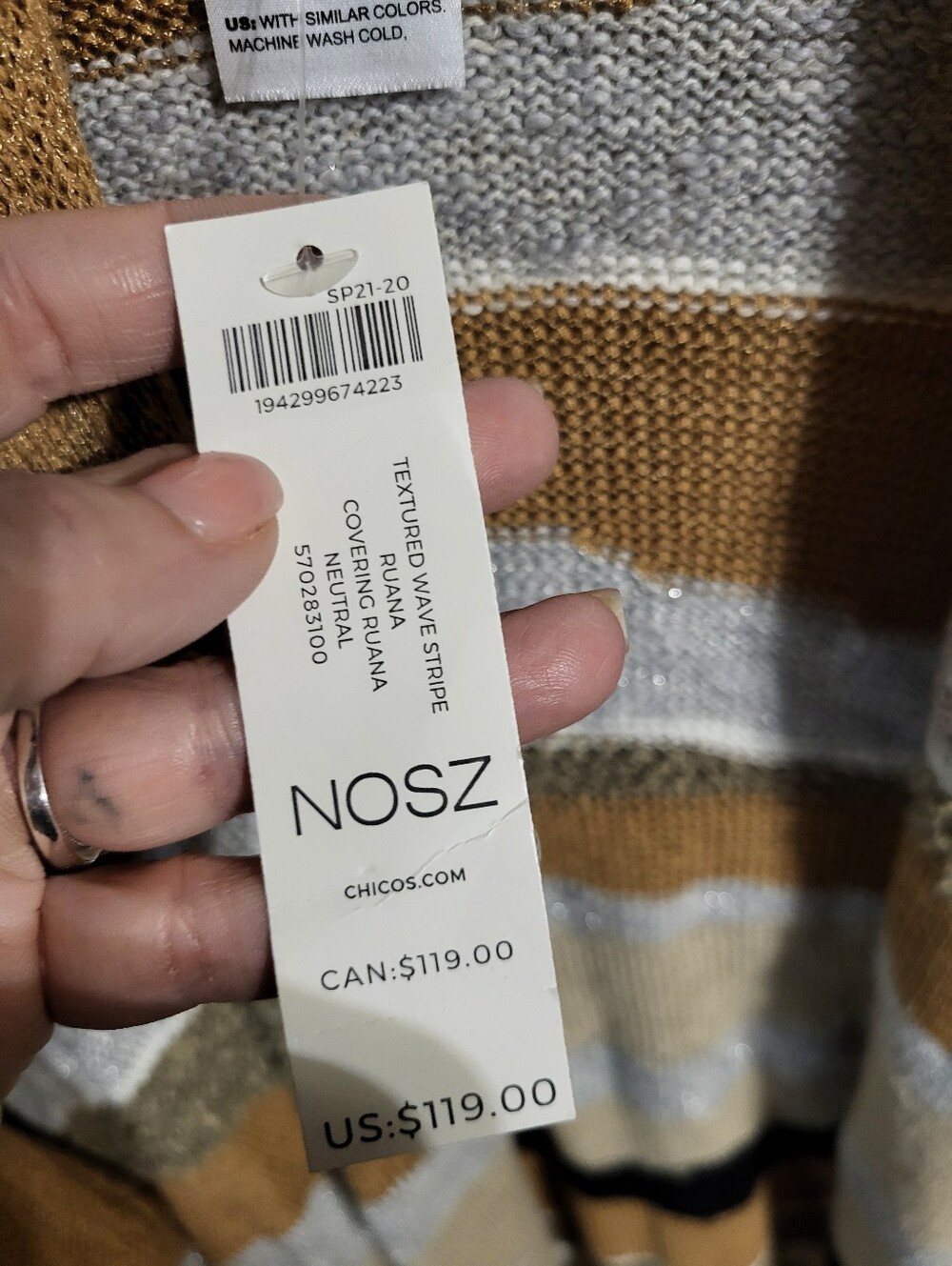 Chico's Beige Brown Gray White Colorblock Open Front Poncho NEW SZ One Size - Picture 3 of 7